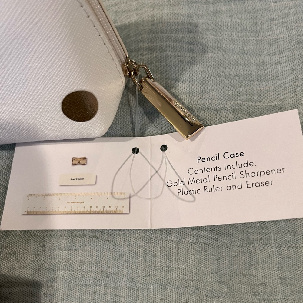 Kate Spade White and Gold Notepad and Pouch with Accessories - Picture 4 of 5